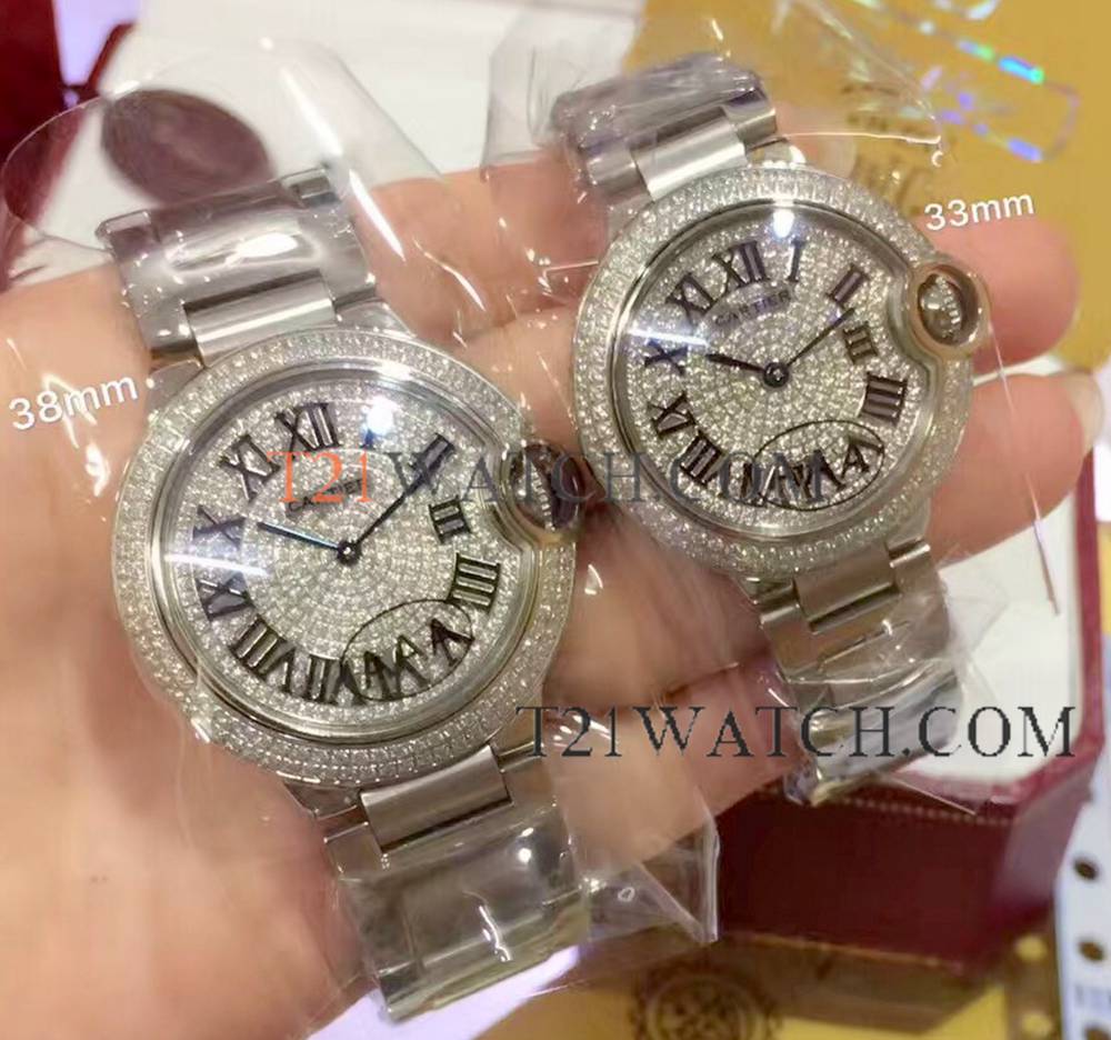Free Warranty - Cartier Ballon Bleu SS Diamond Dial Watches